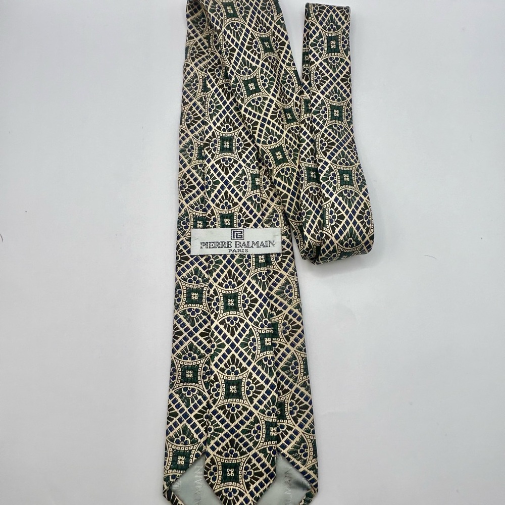 Pierre Balmain Men's Geometric Pattern Tie - Blue and Green
